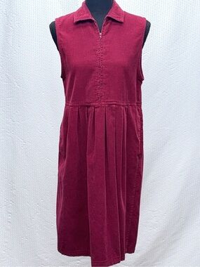 Vintage Fads 90s Burgundy Corduroy Jumper Dress Womens 2P Cottagecore Talon Zip